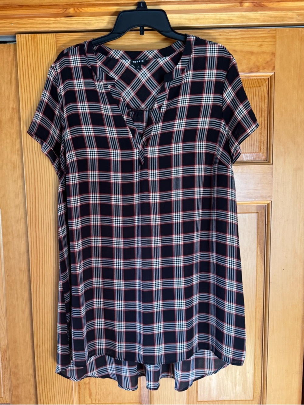 torrid Black Plaid Short-Sleeve V-Neck Tunic